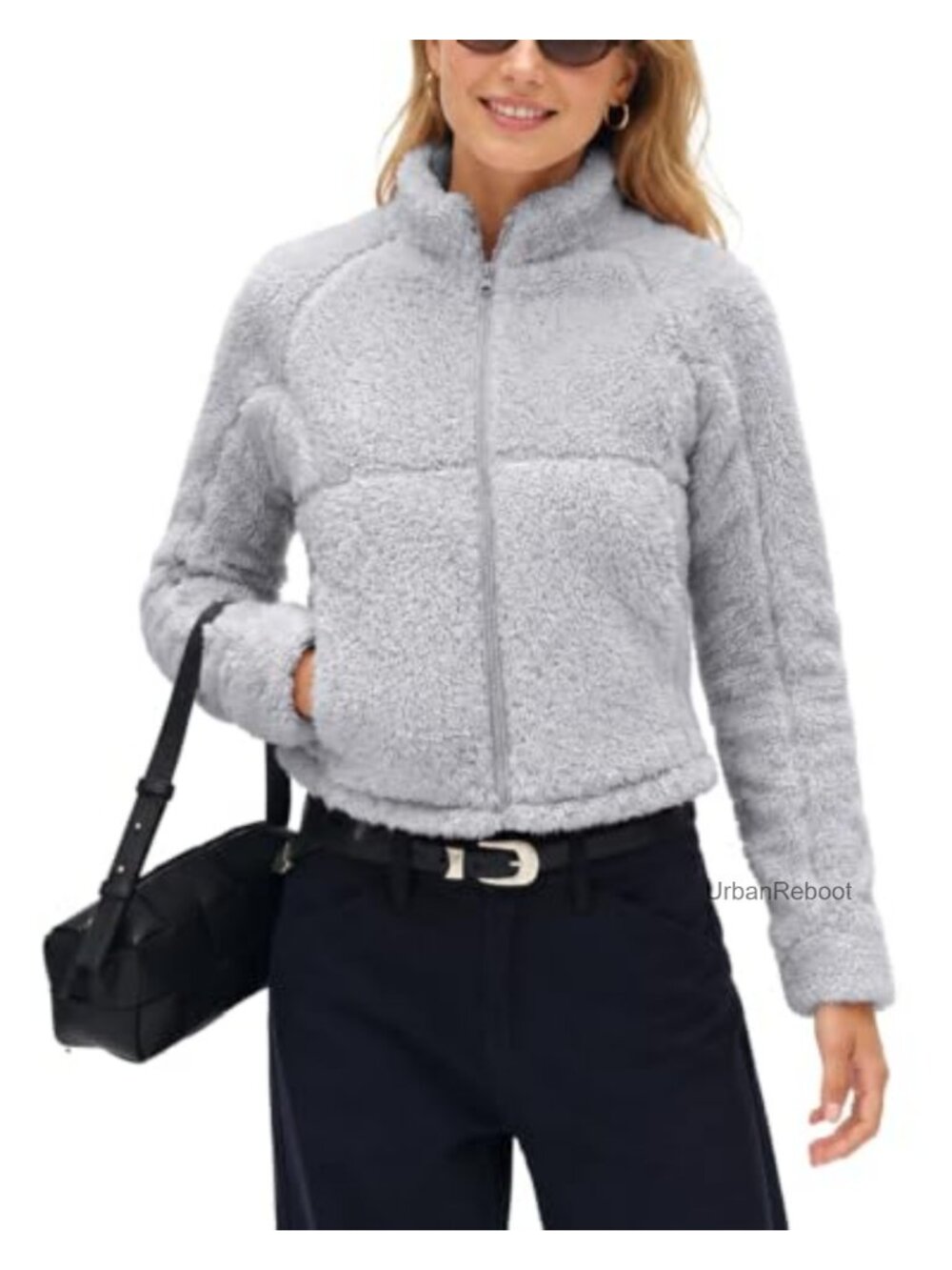 Cropped Sherpa Fleece Jacket Full Zip Lightweight Winter Coat